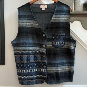 Energie bi Currants Blue Print Wool Like Acrylic Boho Hippie Vest sz L